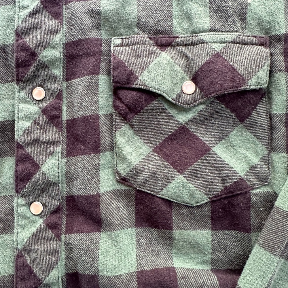 Wrangler Western Flannel Shirt Men’s XXL Green Black Plaid Pearl Snap Cotton - Picture 5 of 9